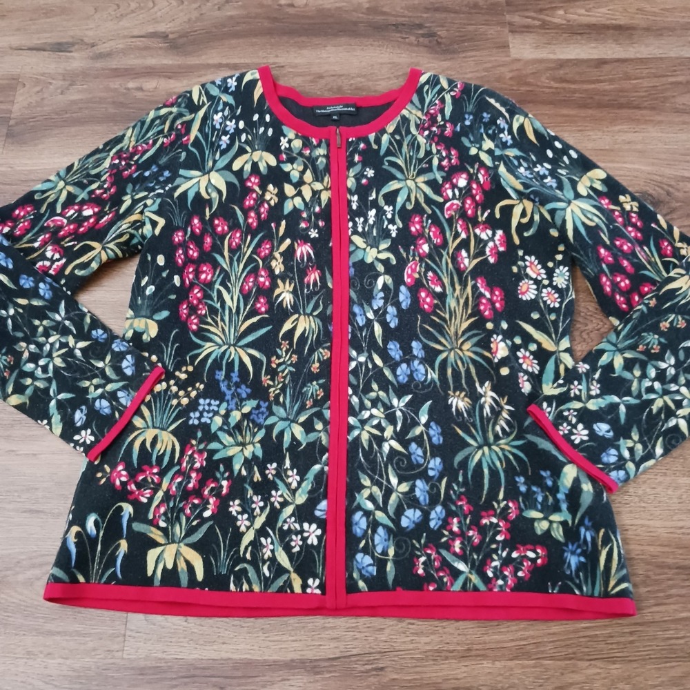 The Metropolitan Museum of Art Women's Sweater Cardigan XL Black Floral Print